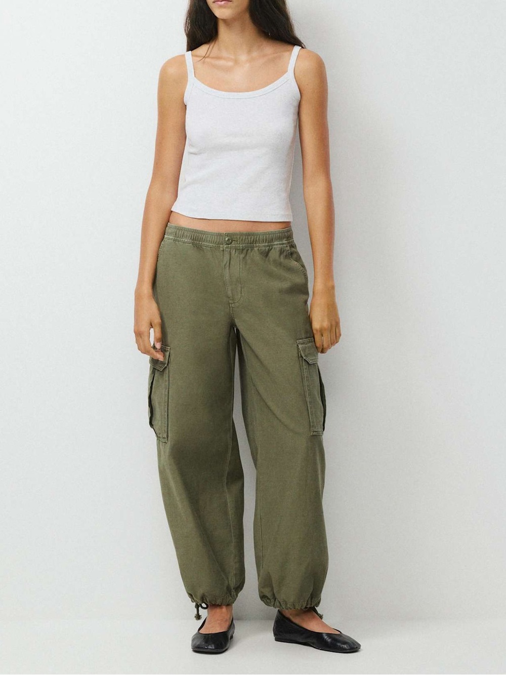TNA by Aritzia Strobel Green Oversized Utility Cotton Cargo Pants Size Small